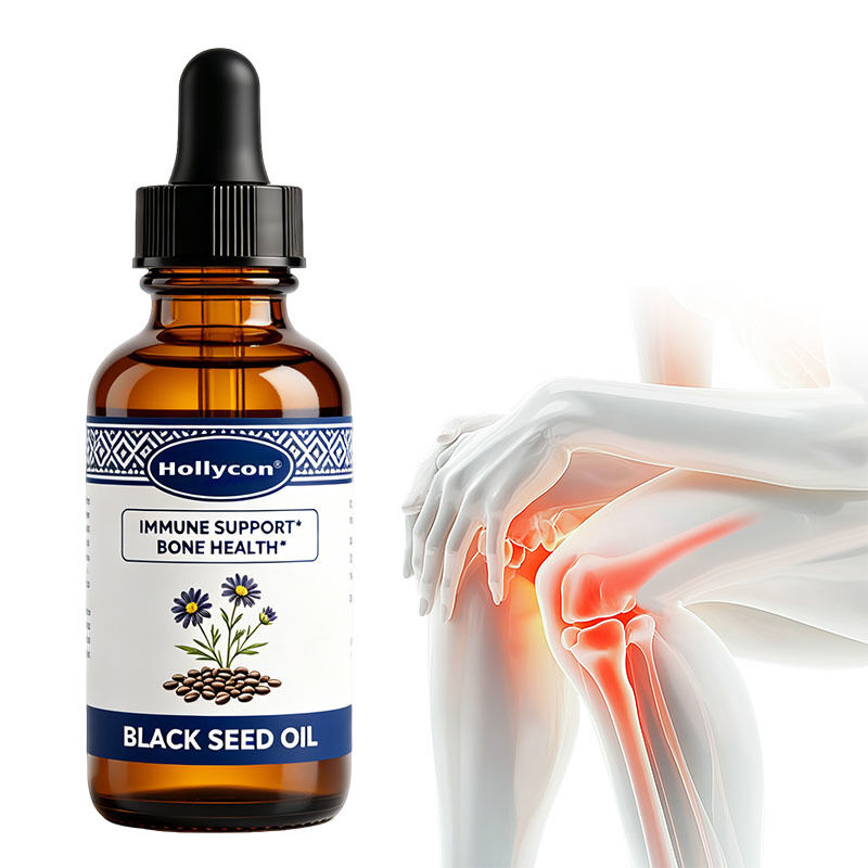 OEM/ODM aangepaste zwarte zaadolie vloeibare druppels met vitamine D3 K2 & E Ondersteunt de gezondheid van het immuunsysteem en de botten, de darmgezondheid, antioxidant