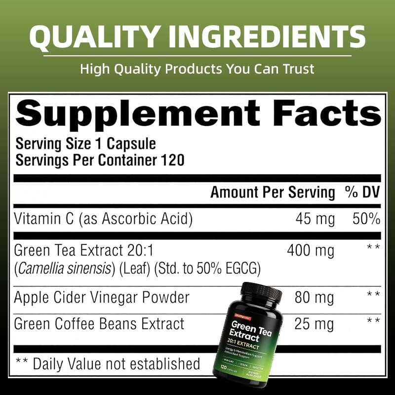 Aanpasbare OEM groene thee & groene koffiebonen extract capsules met dubbele botanische formule en natuurlijke antioxidanten